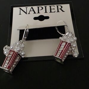 Napier Red and Silver Popcorn Earrings
